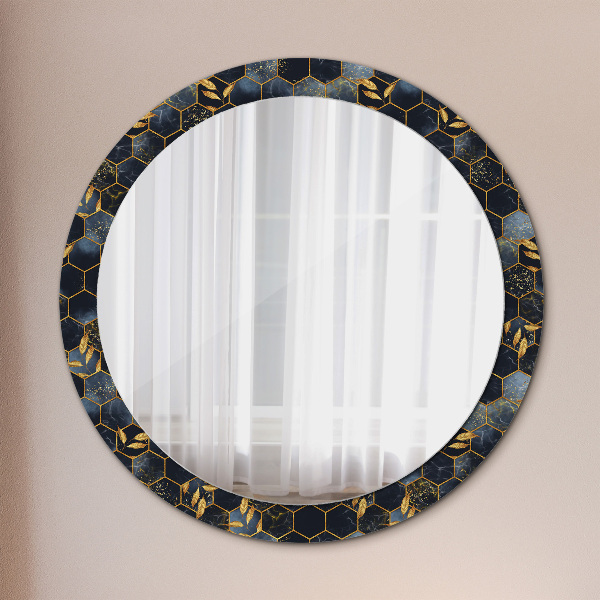 Ronde wandspiegel met print Marmeren zeshoek