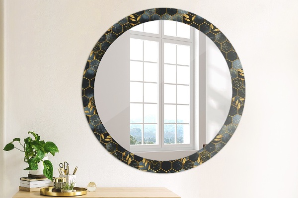 Ronde wandspiegel met print Marmeren zeshoek