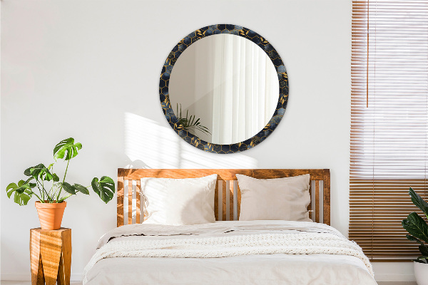 Ronde wandspiegel met print Marmeren zeshoek