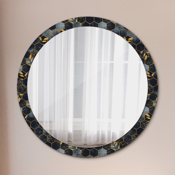 Ronde wandspiegel met print Marmeren zeshoek