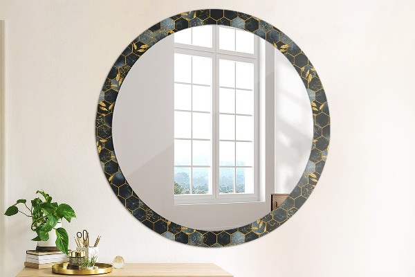 Ronde wandspiegel met print Marmeren zeshoek