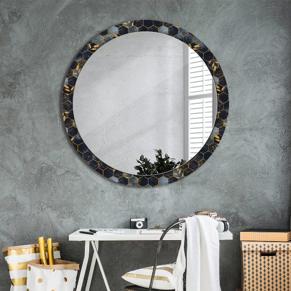 Ronde wandspiegel met print Marmeren zeshoek