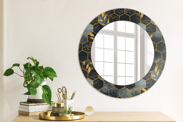 Ronde wandspiegel met print Marmeren zeshoek