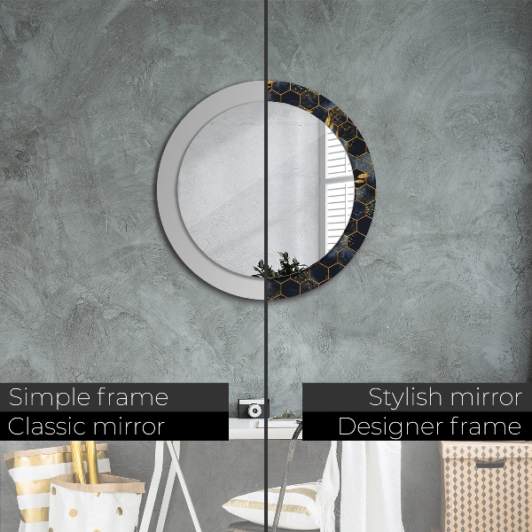 Ronde wandspiegel met print Marmeren zeshoek