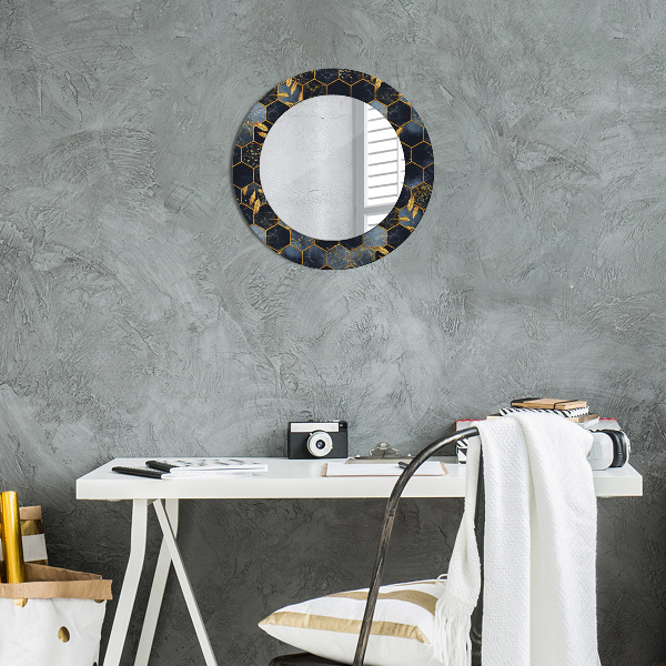 Ronde wandspiegel met print Marmeren zeshoek