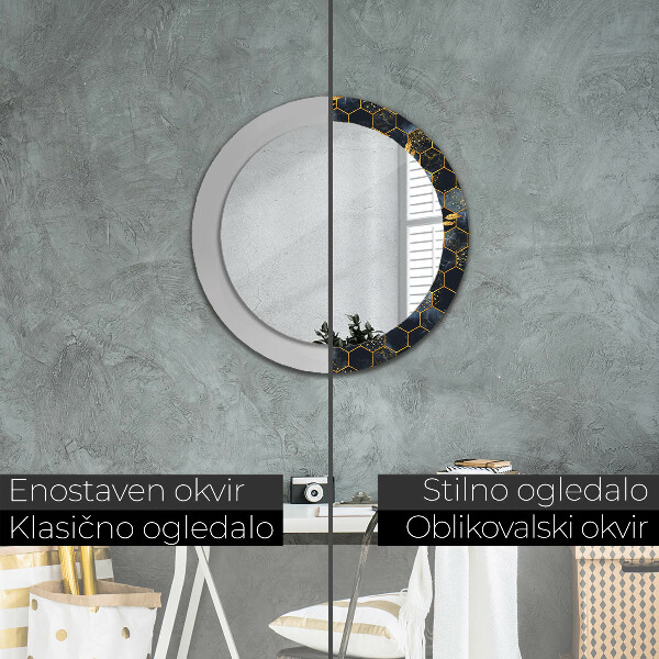Ronde wandspiegel met print Marmeren zeshoek