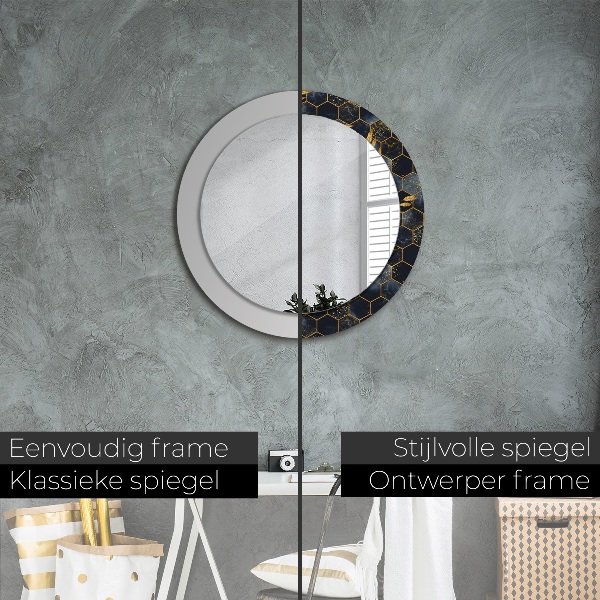 Ronde wandspiegel met print Marmeren zeshoek