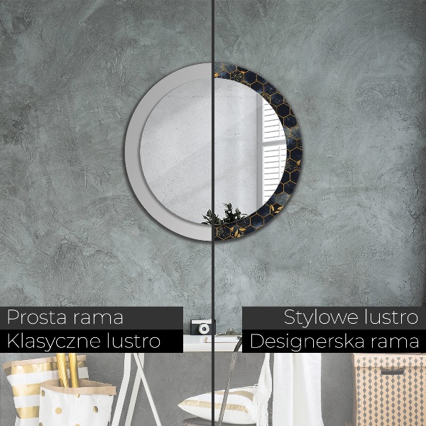 Ronde wandspiegel met print Marmeren zeshoek