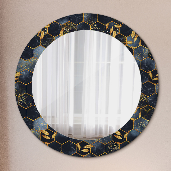 Ronde wandspiegel met print Marmeren zeshoek