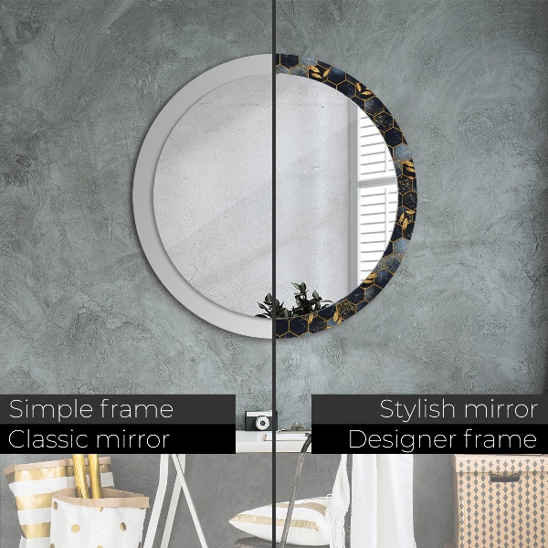 Ronde wandspiegel met print Marmeren zeshoek