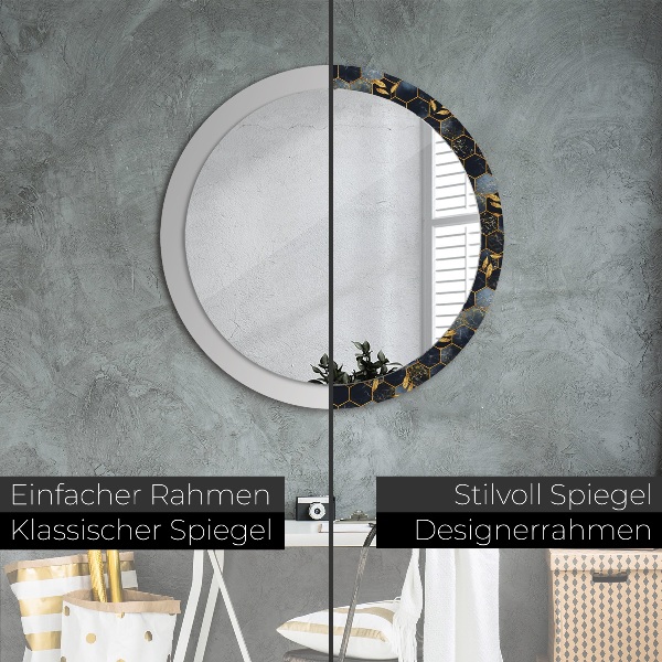 Ronde wandspiegel met print Marmeren zeshoek