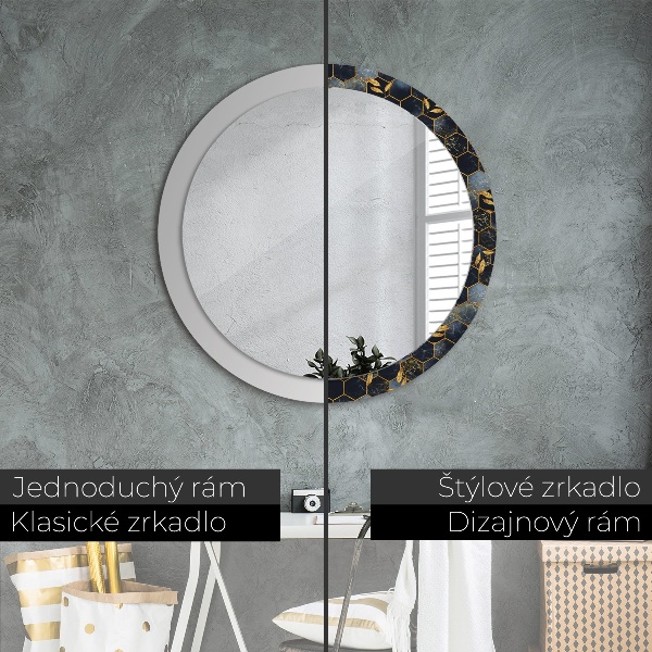 Ronde wandspiegel met print Marmeren zeshoek