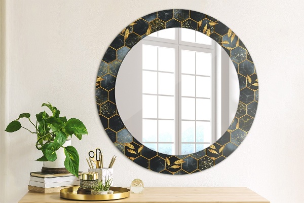 Ronde wandspiegel met print Marmeren zeshoek