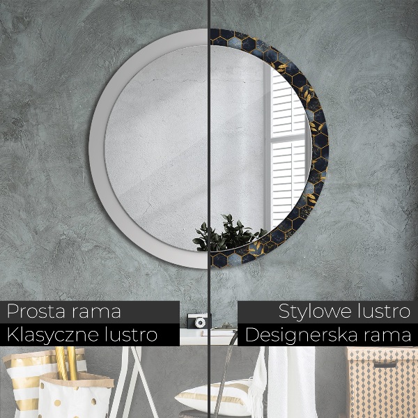 Ronde wandspiegel met print Marmeren zeshoek