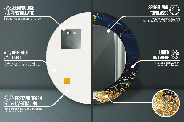 Bedrukte ronde spiegel Blauw marmer