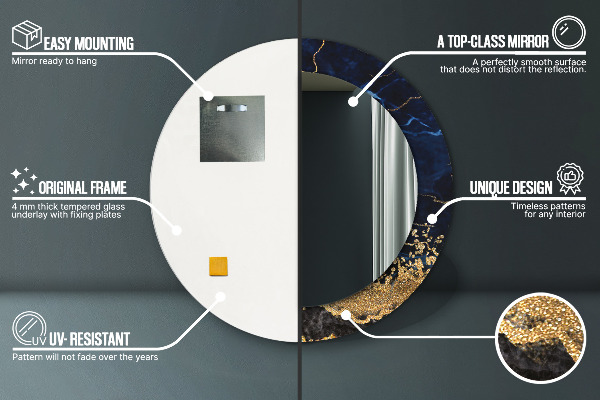 Bedrukte ronde spiegel Blauw marmer