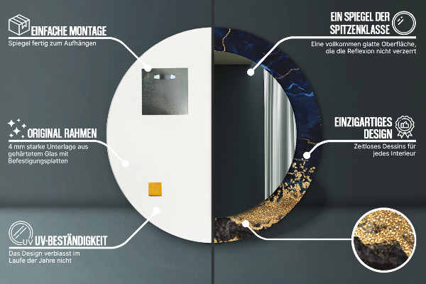 Bedrukte ronde spiegel Blauw marmer