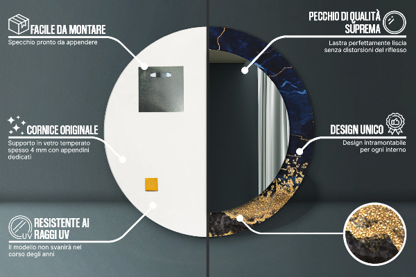 Bedrukte ronde spiegel Blauw marmer