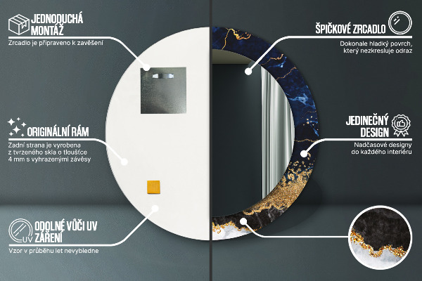 Bedrukte ronde spiegel Blauw marmer