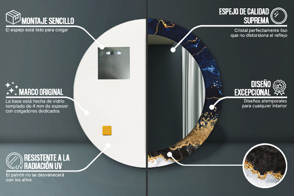 Bedrukte ronde spiegel Blauw marmer