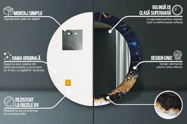 Bedrukte ronde spiegel Blauw marmer