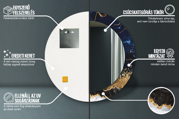 Bedrukte ronde spiegel Blauw marmer