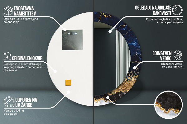 Bedrukte ronde spiegel Blauw marmer