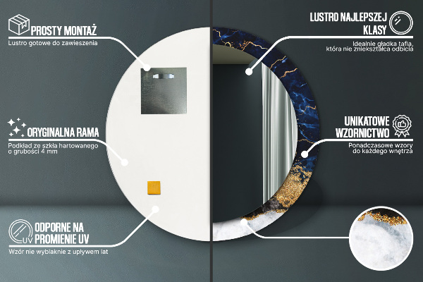 Bedrukte ronde spiegel Blauw marmer