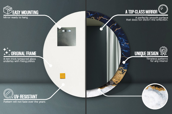 Bedrukte ronde spiegel Blauw marmer