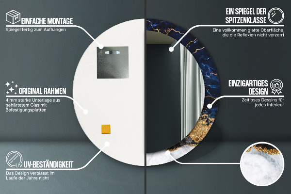 Bedrukte ronde spiegel Blauw marmer
