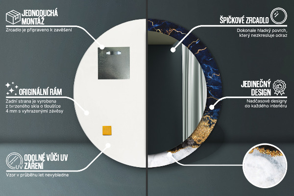 Bedrukte ronde spiegel Blauw marmer