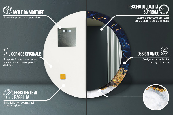 Bedrukte ronde spiegel Blauw marmer