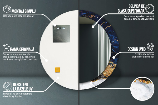 Bedrukte ronde spiegel Blauw marmer