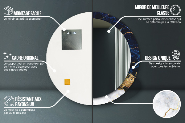 Bedrukte ronde spiegel Blauw marmer