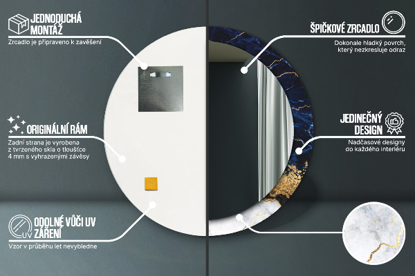 Bedrukte ronde spiegel Blauw marmer