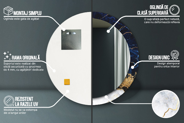 Bedrukte ronde spiegel Blauw marmer