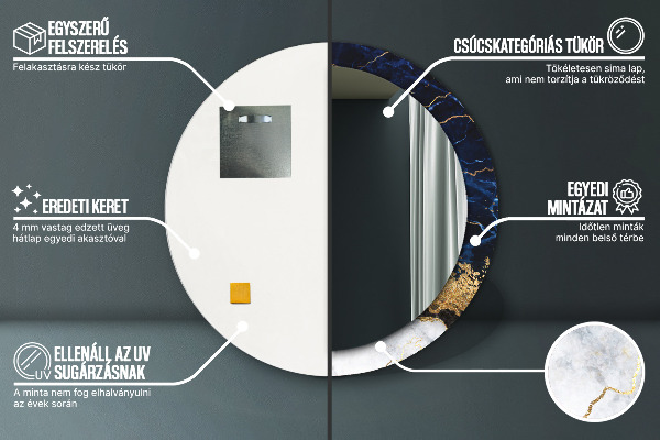 Bedrukte ronde spiegel Blauw marmer