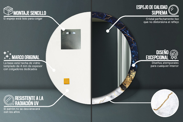 Bedrukte ronde spiegel Blauw marmer