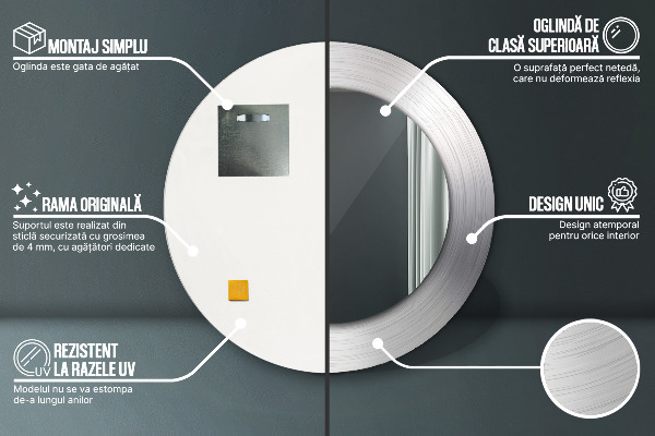 Ronde spiegel met bedrukte lijst Glanzend staal