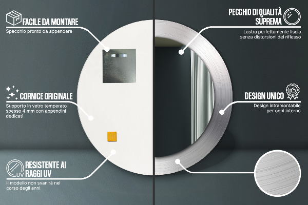 Ronde spiegel met bedrukte lijst Glanzend staal