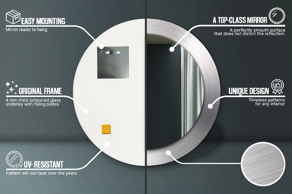 Ronde spiegel met bedrukte lijst Glanzend staal