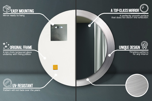 Ronde spiegel met bedrukte lijst Glanzend staal