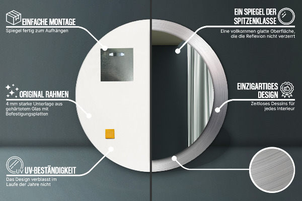 Ronde spiegel met bedrukte lijst Glanzend staal