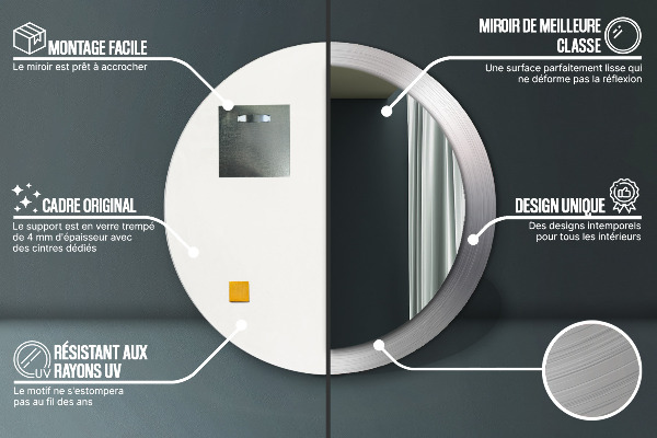 Ronde spiegel met bedrukte lijst Glanzend staal