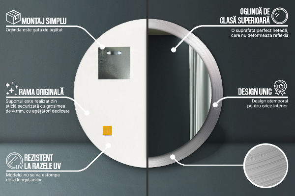 Ronde spiegel met bedrukte lijst Glanzend staal