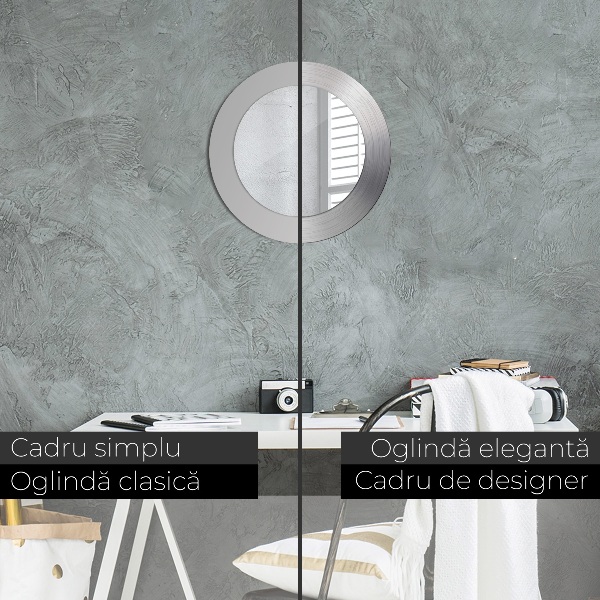 Ronde spiegel met bedrukte lijst Glanzend staal