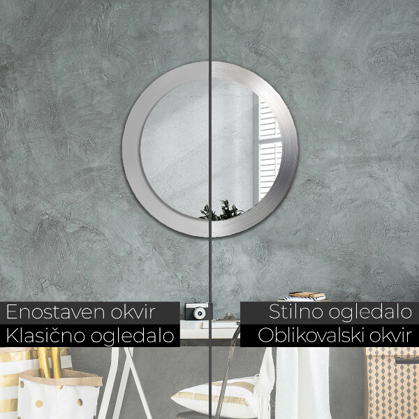 Ronde spiegel met bedrukte lijst Glanzend staal