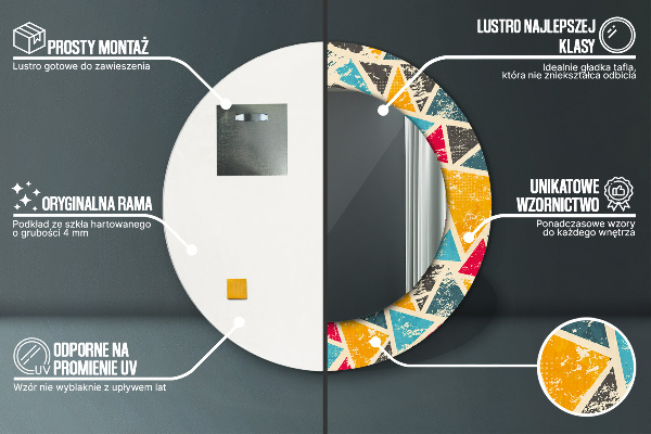 Ronde wandspiegel met print Retro-compositie