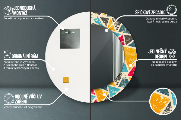 Ronde wandspiegel met print Retro-compositie