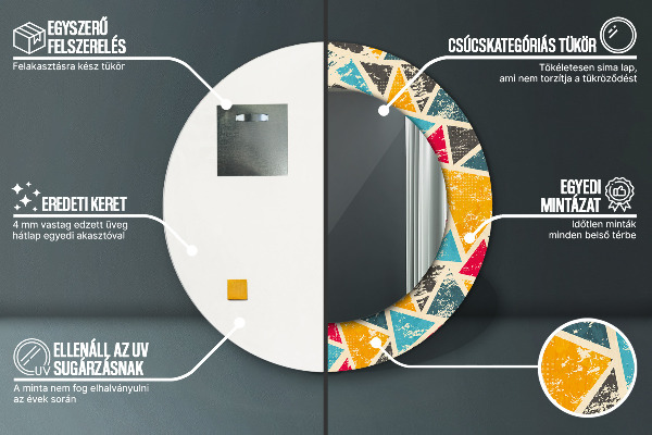 Ronde wandspiegel met print Retro-compositie